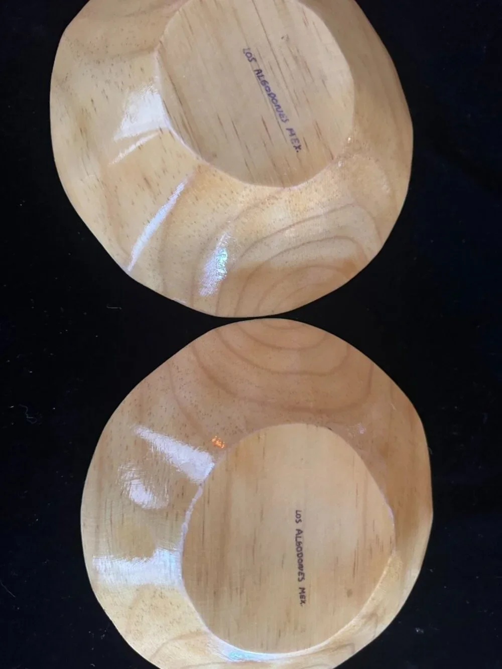 Vintage Wooden Hand Painted Mexican Folk Art Bowls Los Algodones Mexico Set of 2